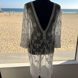 Embroidered lace swim cover-up